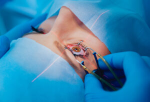 Paciente passando por cirurgia para miopia.